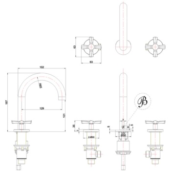 Burlington Riviera 3 Hole Deck Basin Mixer